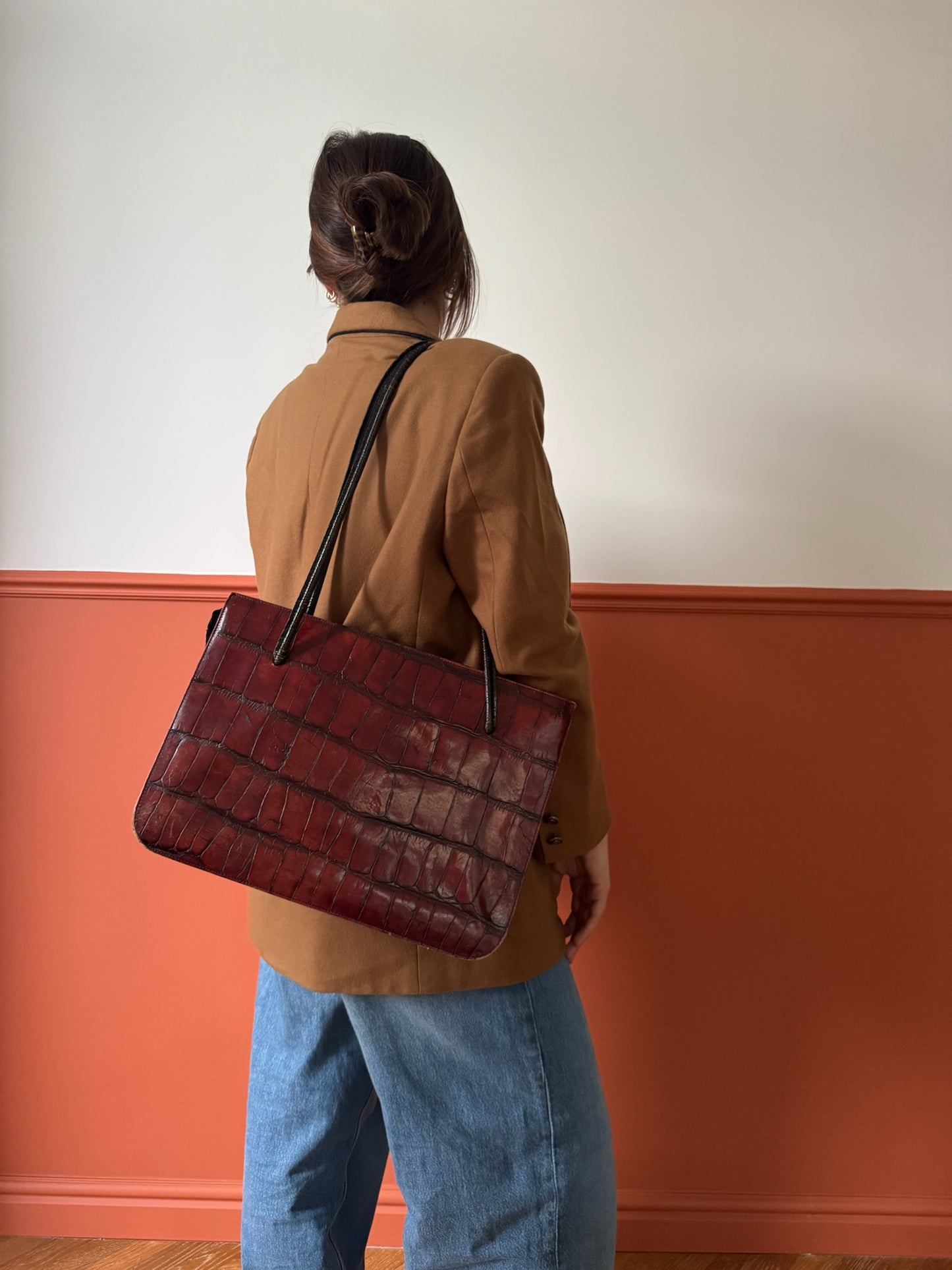 BORSA A SPALLA IN PELLE CROC EFFECT