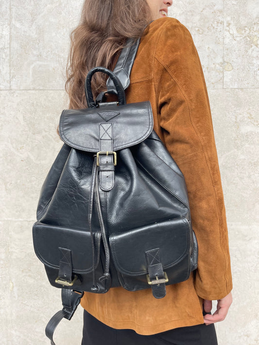 REAL BLACK LEATHER BACKPACK