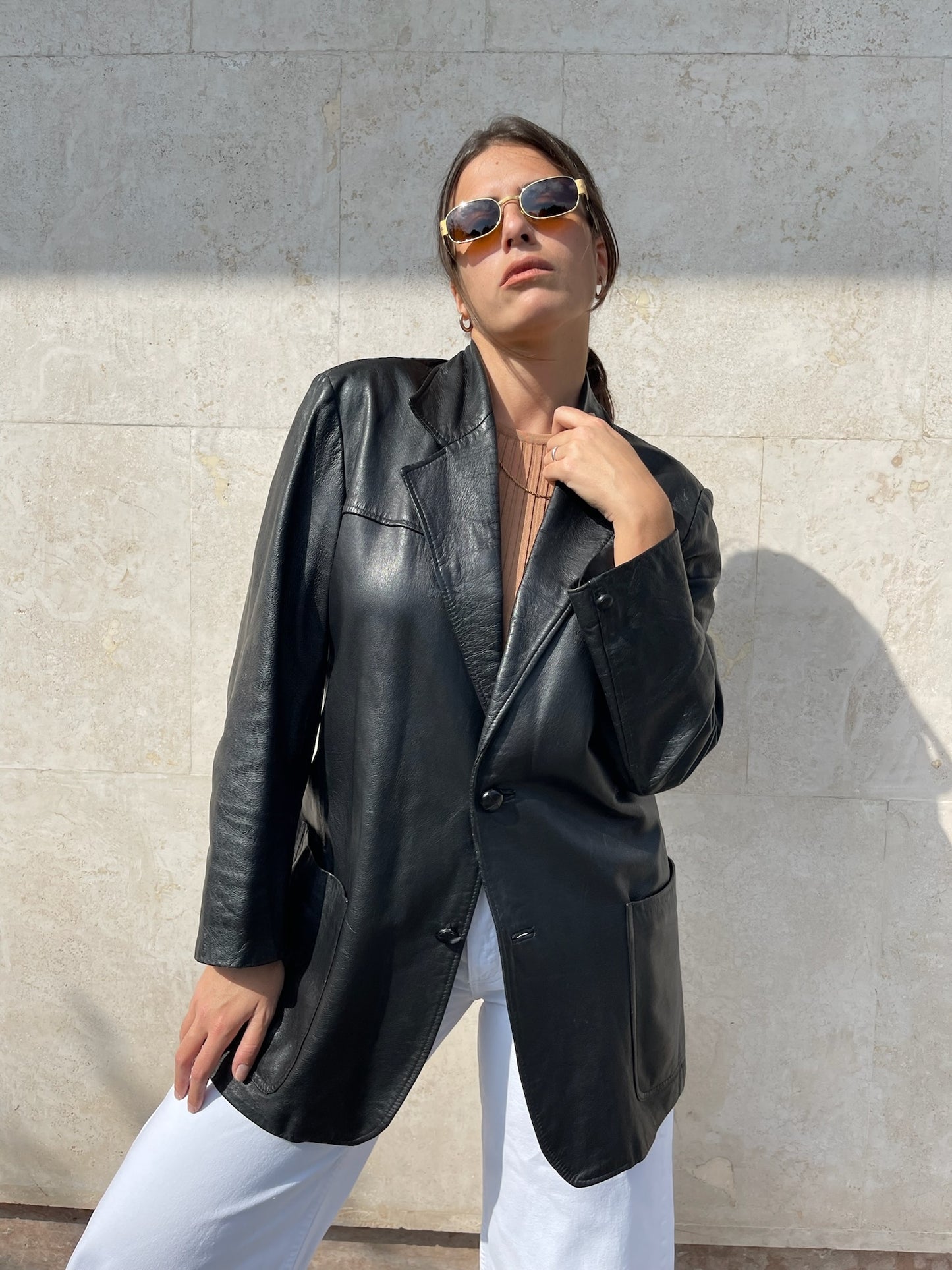 REAL BLACK LEATHER BLAZER