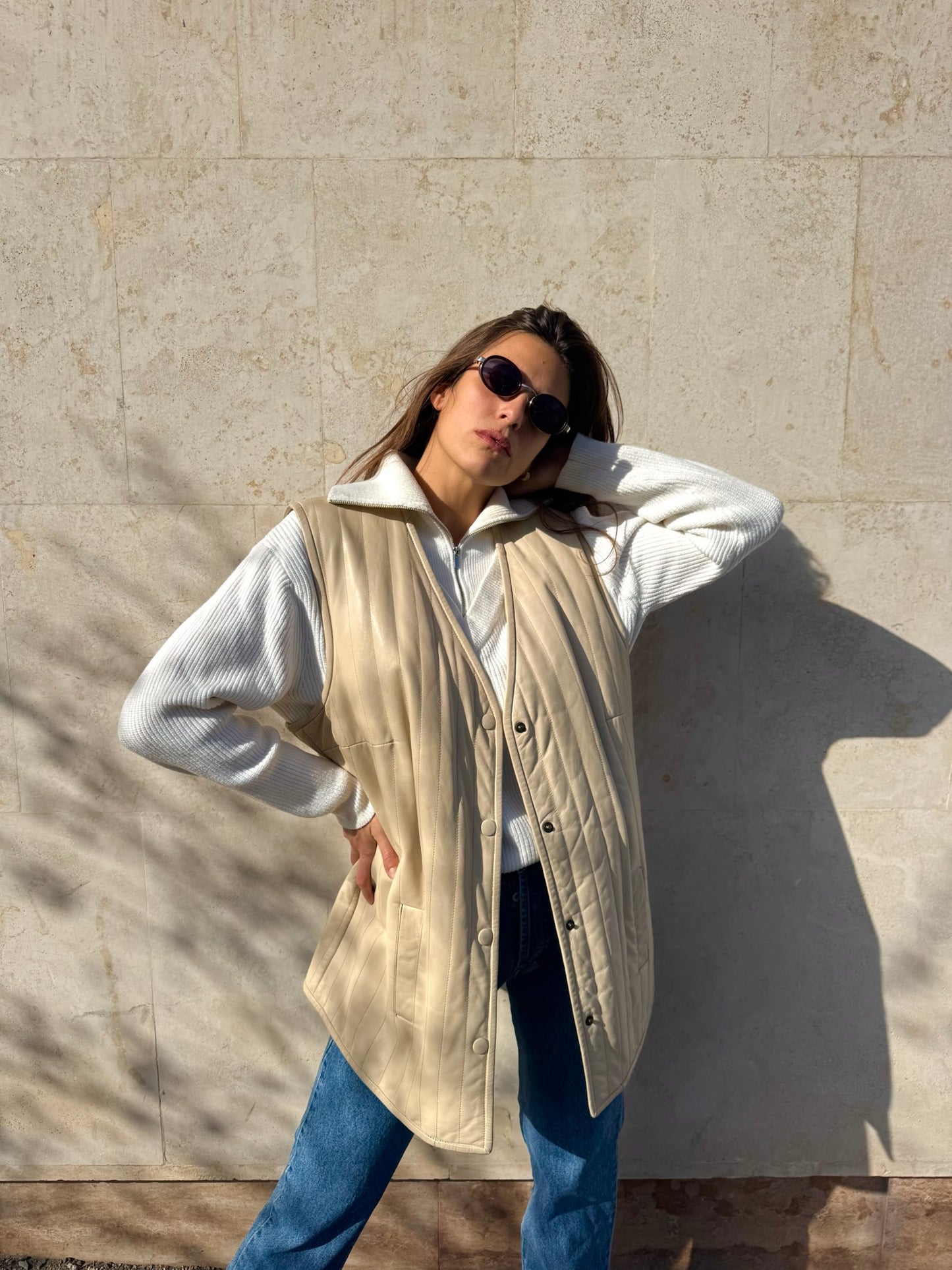 GILET IN VERA PELLE COLOR BURRO