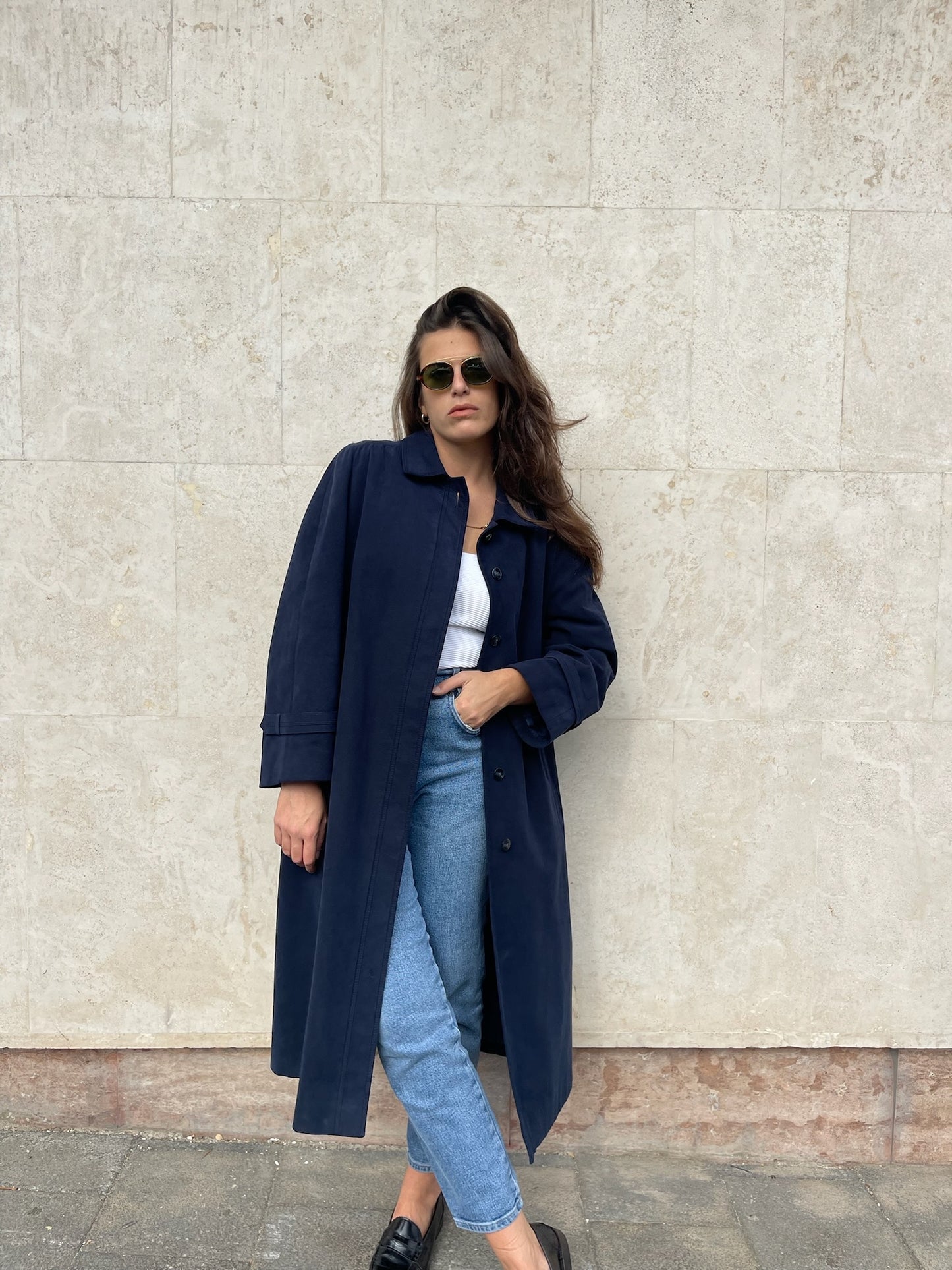 BLUE ALCANTARA TRENCH COAT