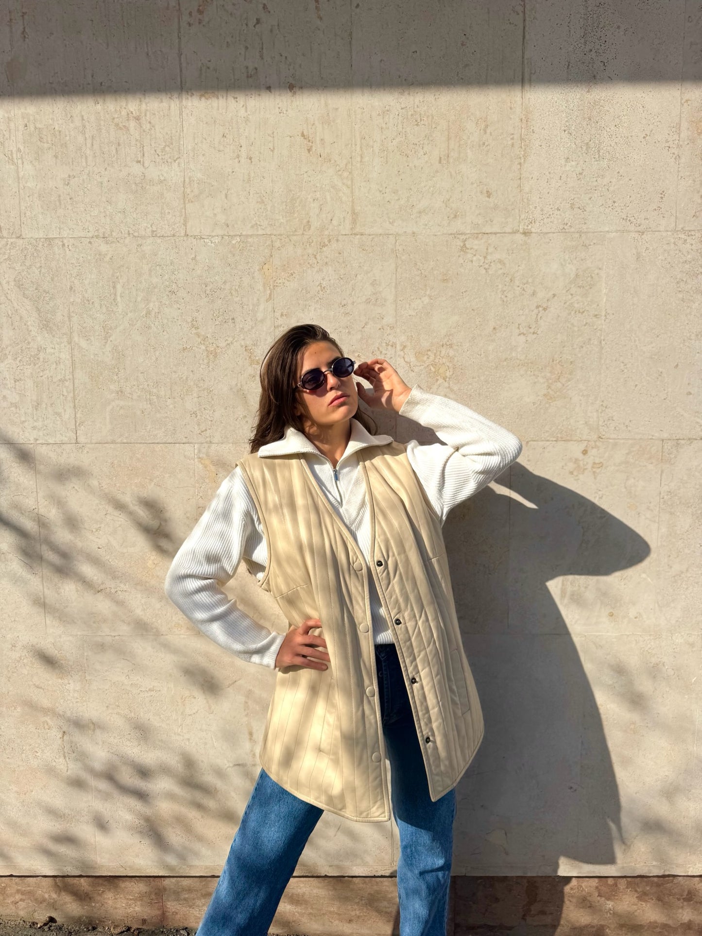 GILET IN VERA PELLE COLOR BURRO