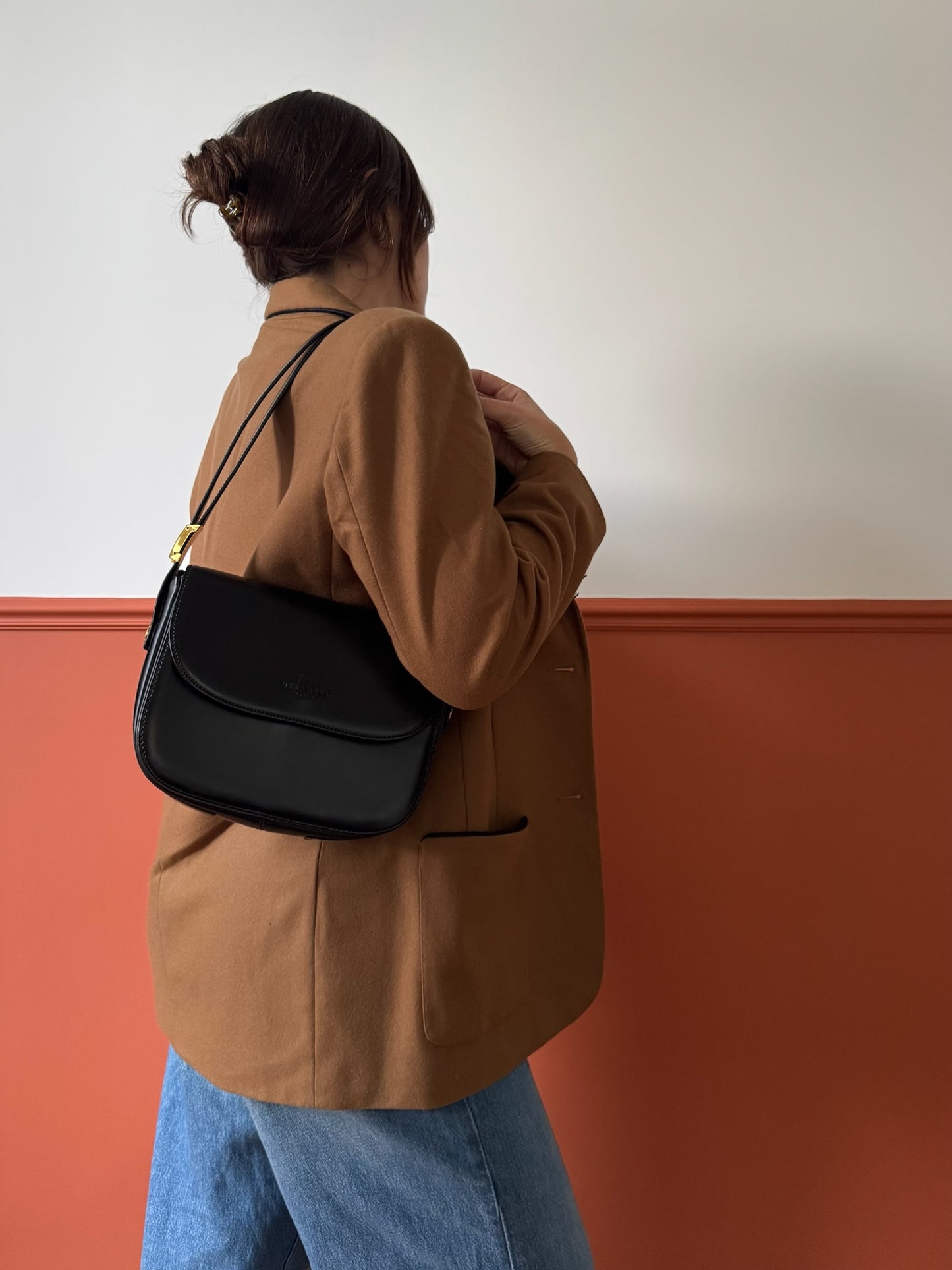 BORSA A SPALLA NERA IN VERA PELLE