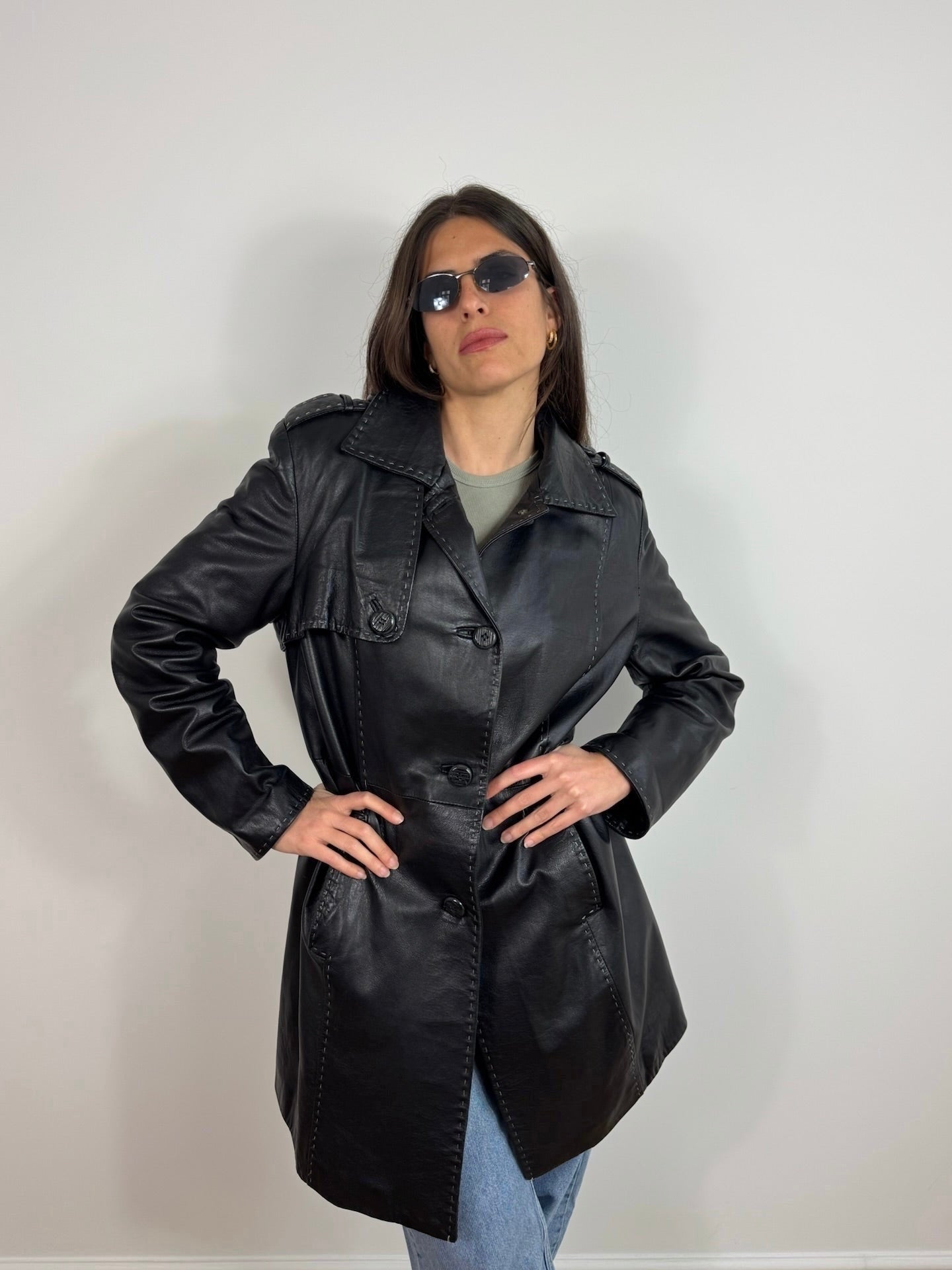 TRENCH IN VERA PELLE NERO