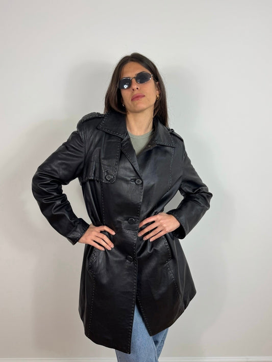 TRENCH IN VERA PELLE NERO