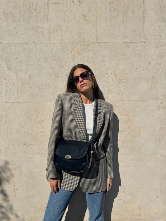 BORSA A TRACOLLA BLU IN VERA PELLE