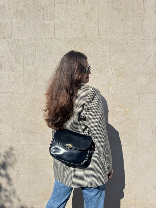 BORSA A TRACOLLA BLU IN VERA PELLE