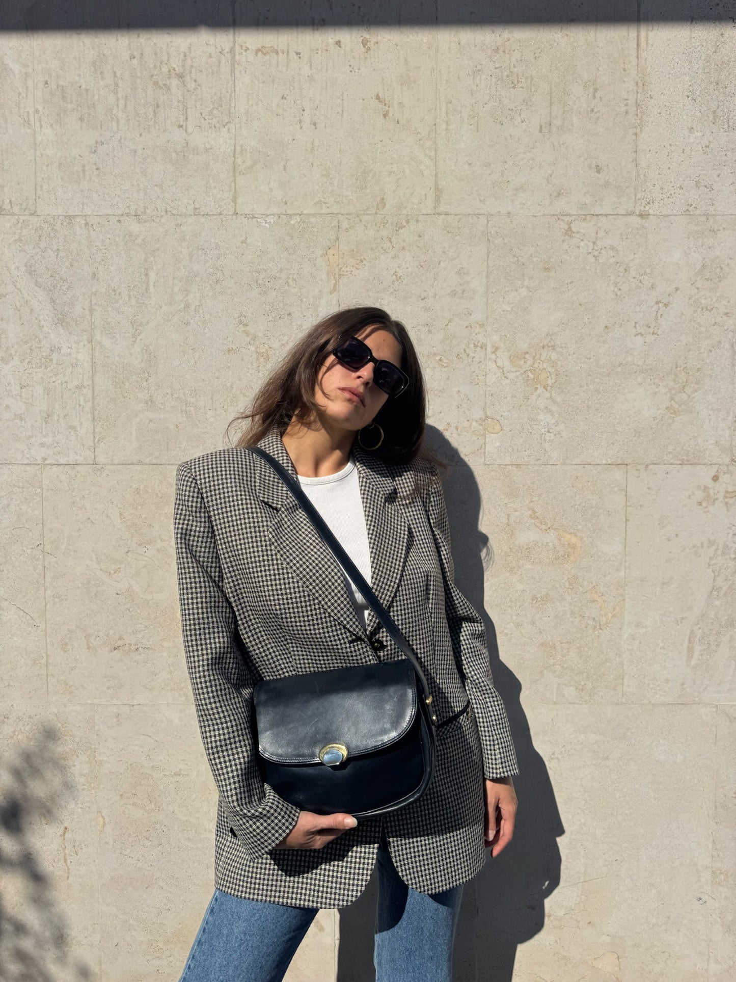 BORSA A TRACOLLA BLU IN VERA PELLE