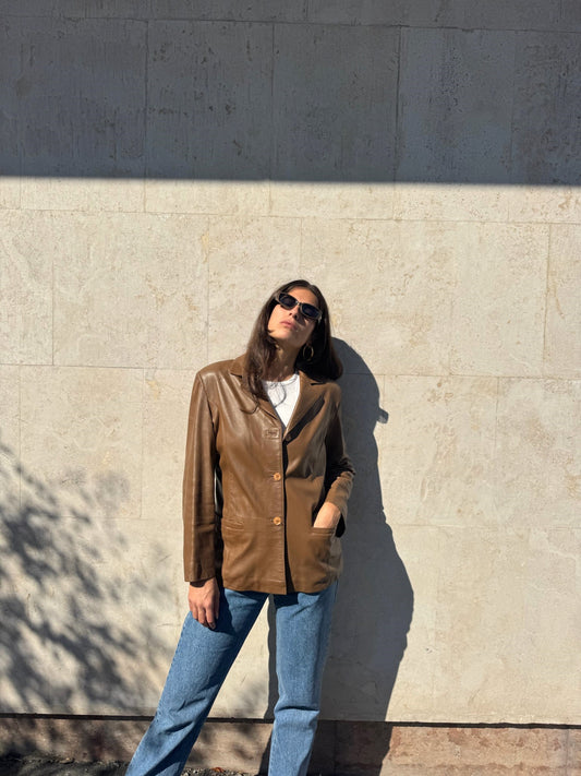BLAZER IN PELLE MARRONE