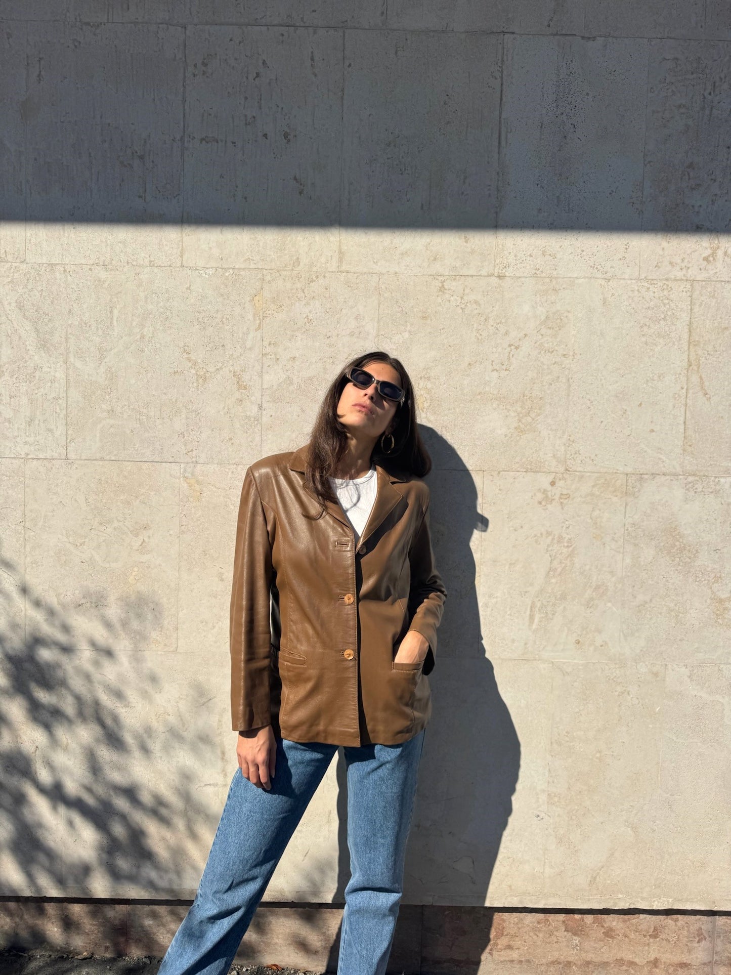 BLAZER IN PELLE MARRONE