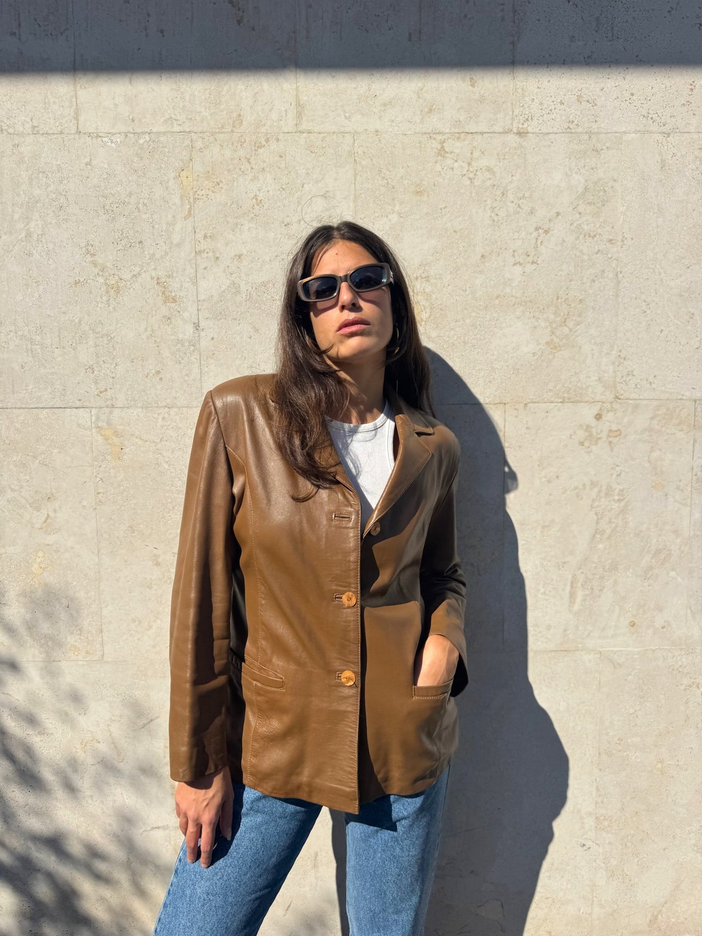 BLAZER IN PELLE MARRONE