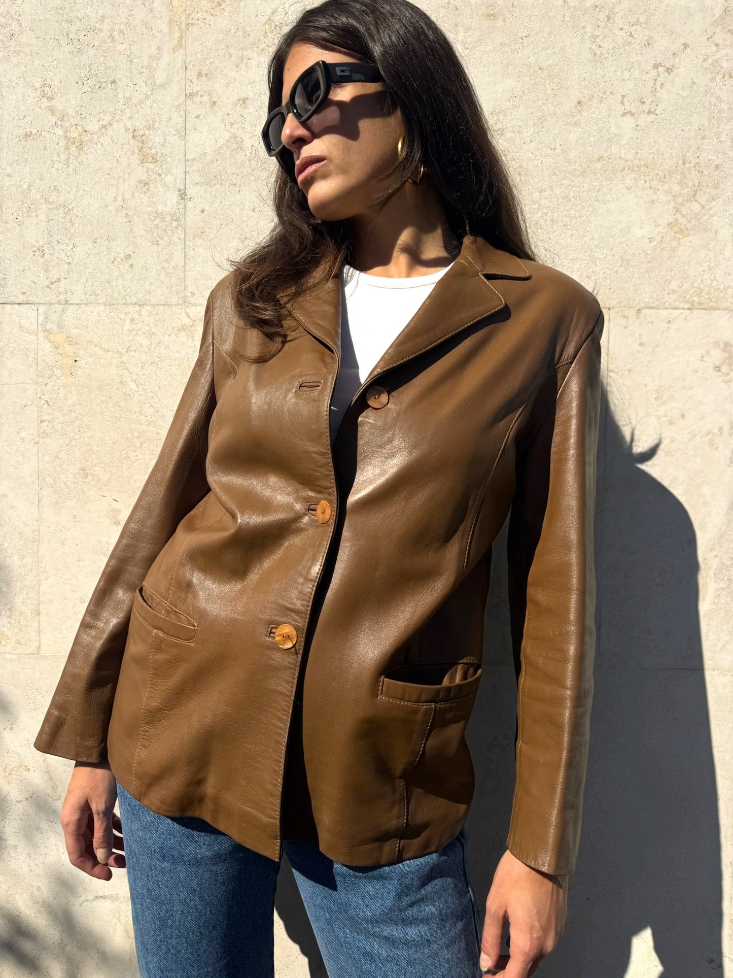 BLAZER IN PELLE MARRONE