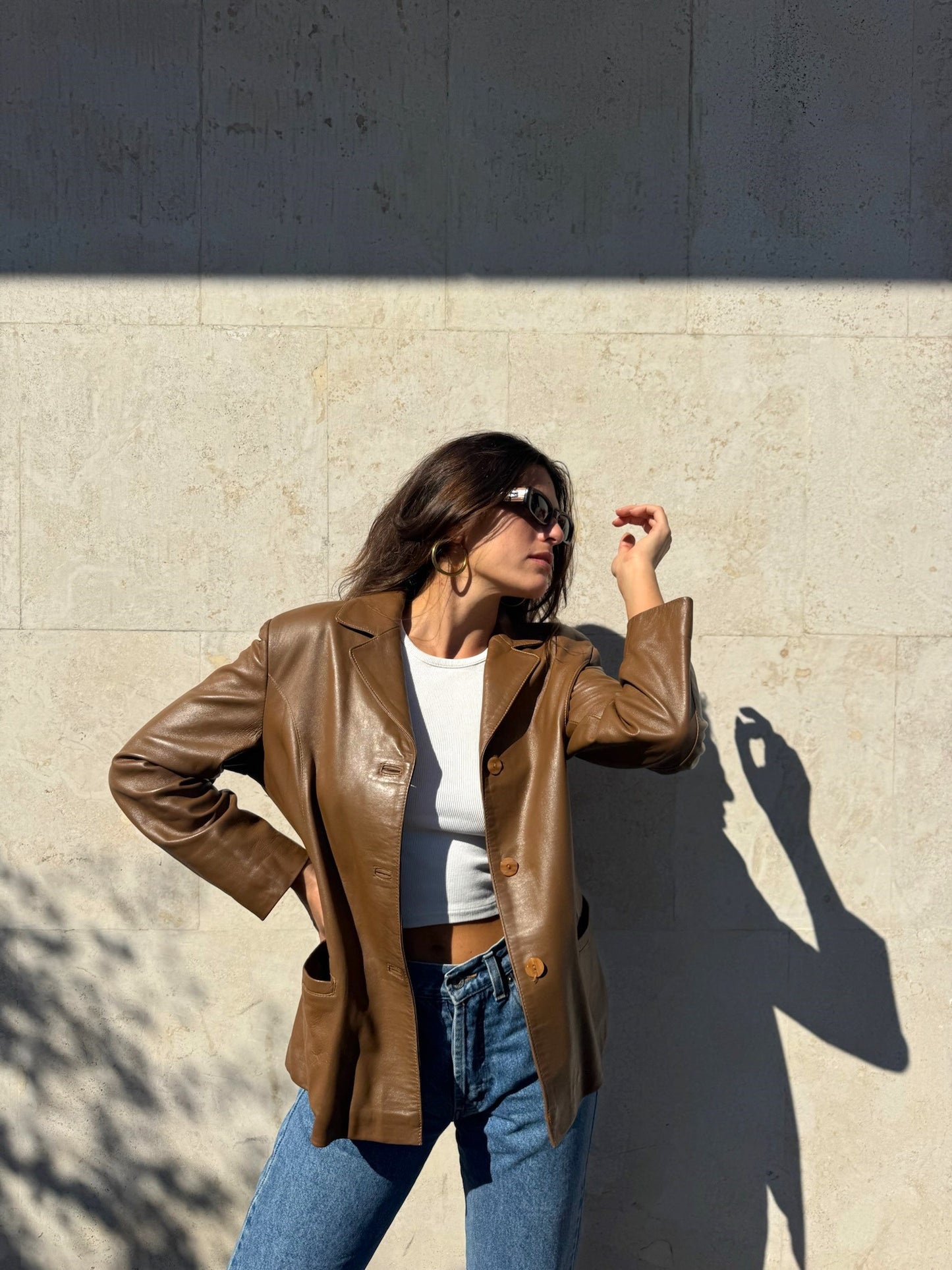 BLAZER IN PELLE MARRONE