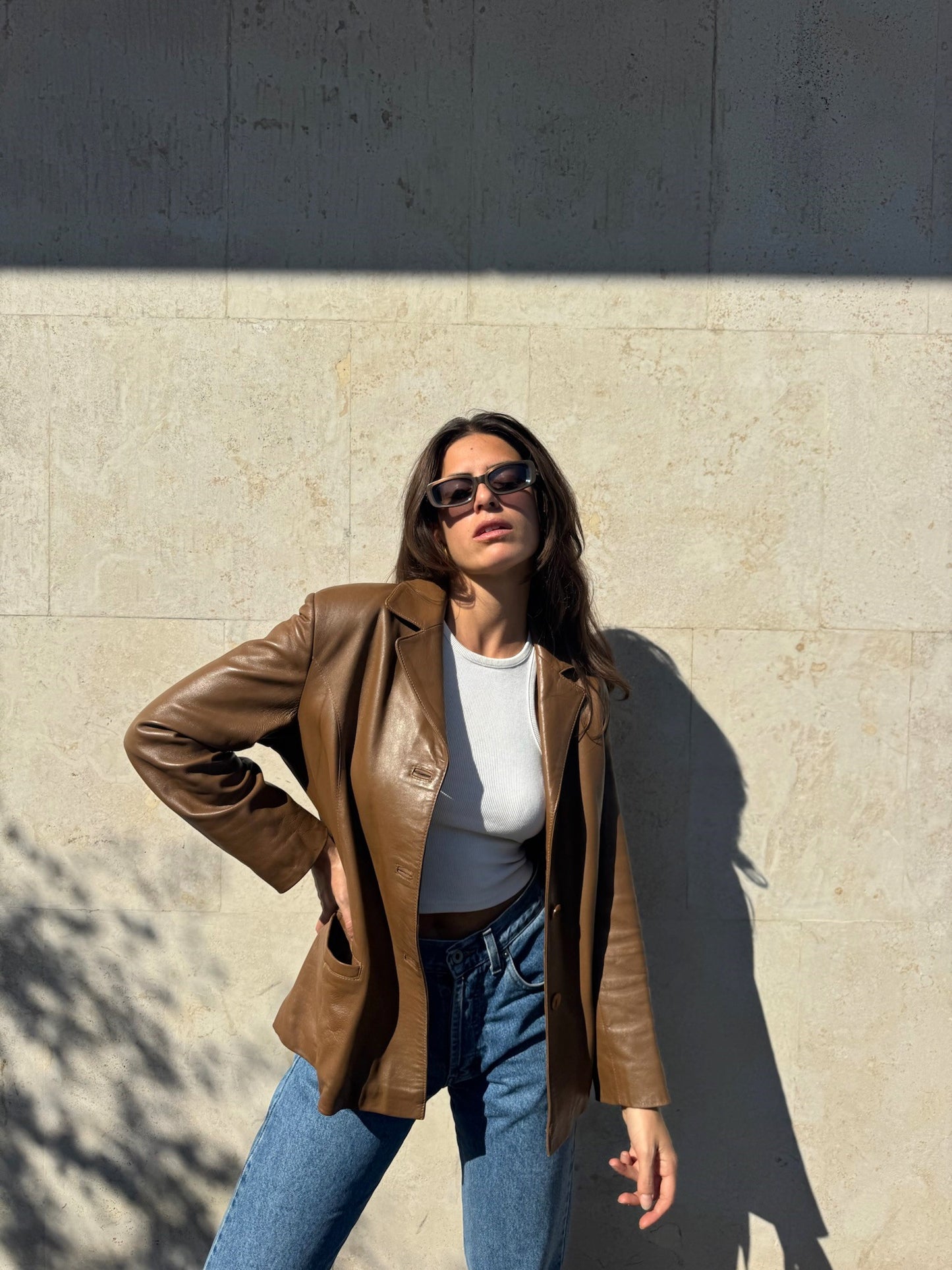 BLAZER IN PELLE MARRONE