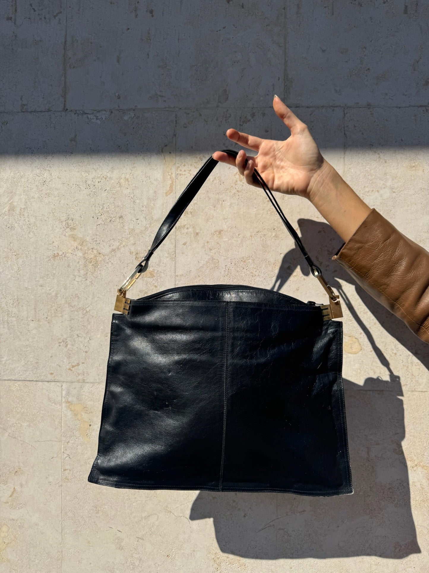 BORSA VINTAGE NERA IN VERA PELLE