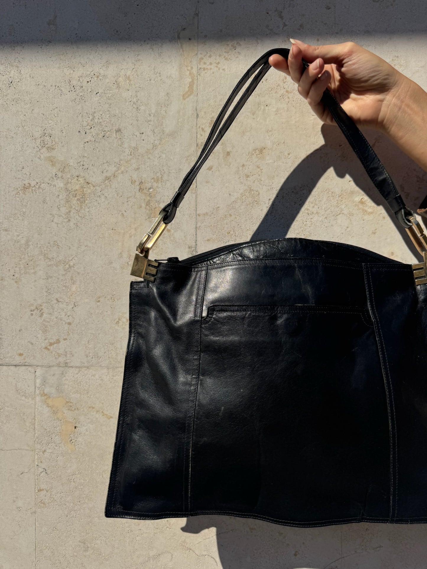 BORSA VINTAGE NERA IN VERA PELLE