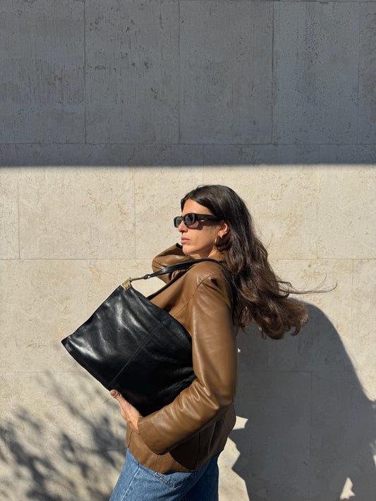 BORSA VINTAGE NERA IN VERA PELLE