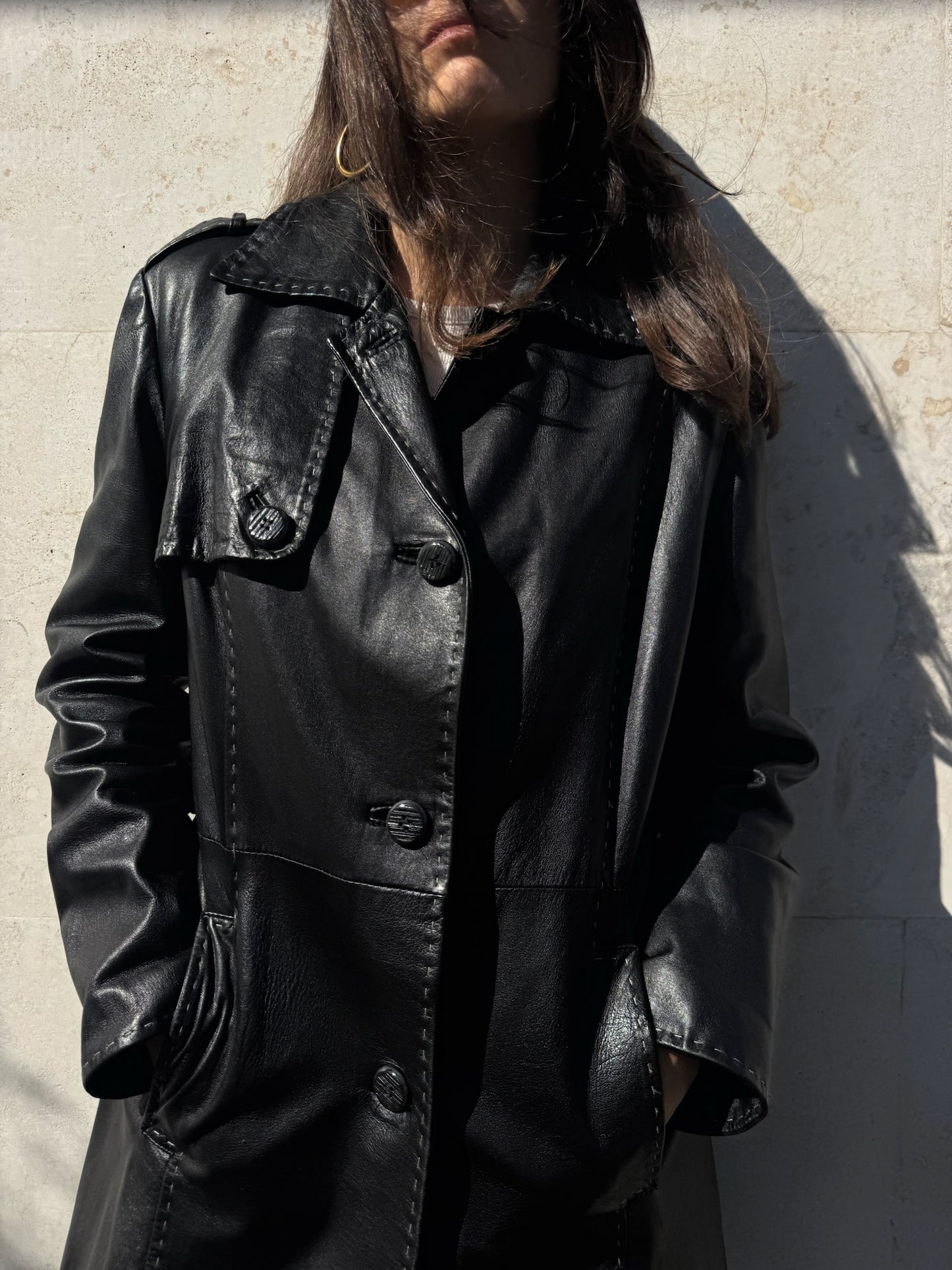 TRENCH IN VERA PELLE NERO