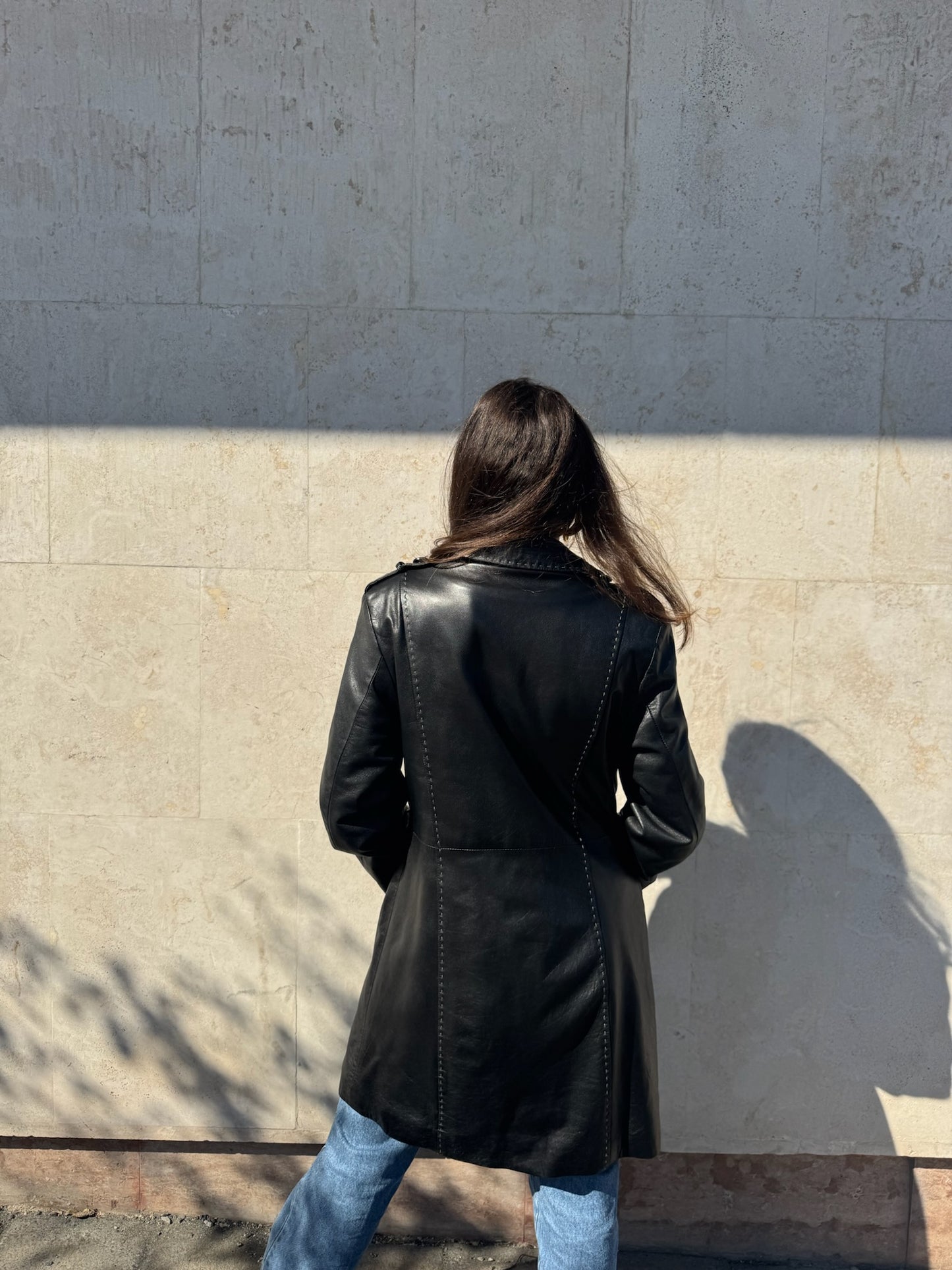 TRENCH IN VERA PELLE NERO