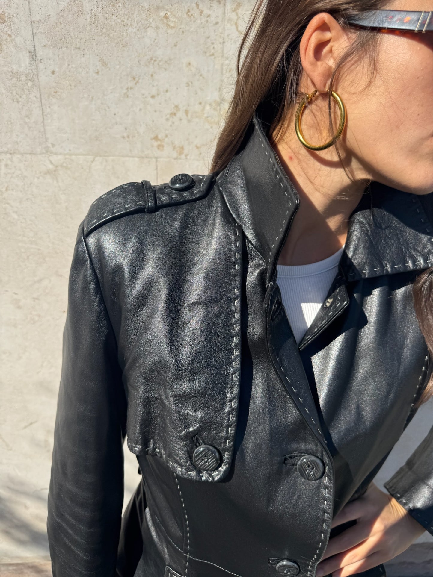 TRENCH IN VERA PELLE NERO