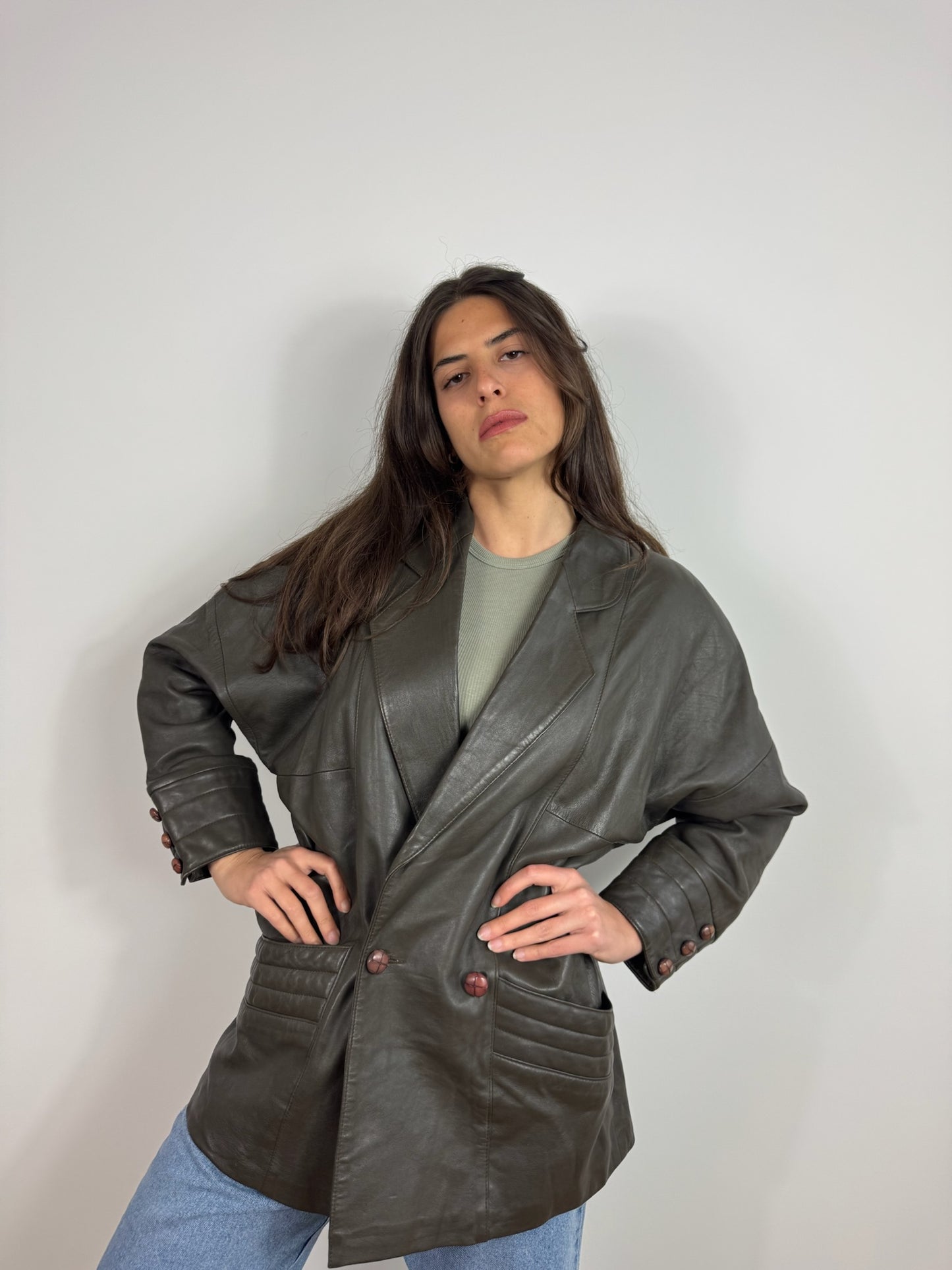 GIACCA IN VERA PELLE IN VERDE OLIVA