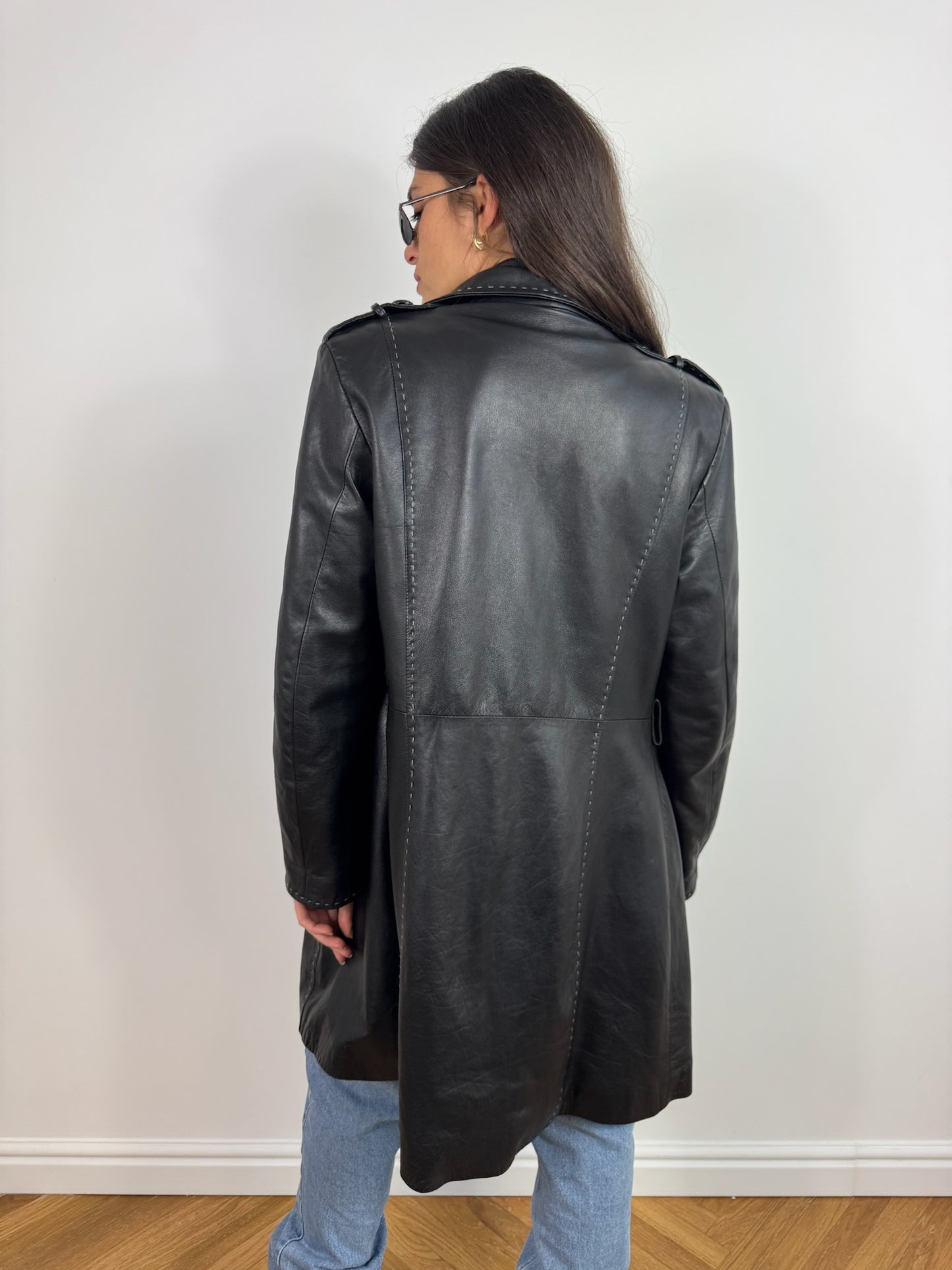 TRENCH IN VERA PELLE NERO