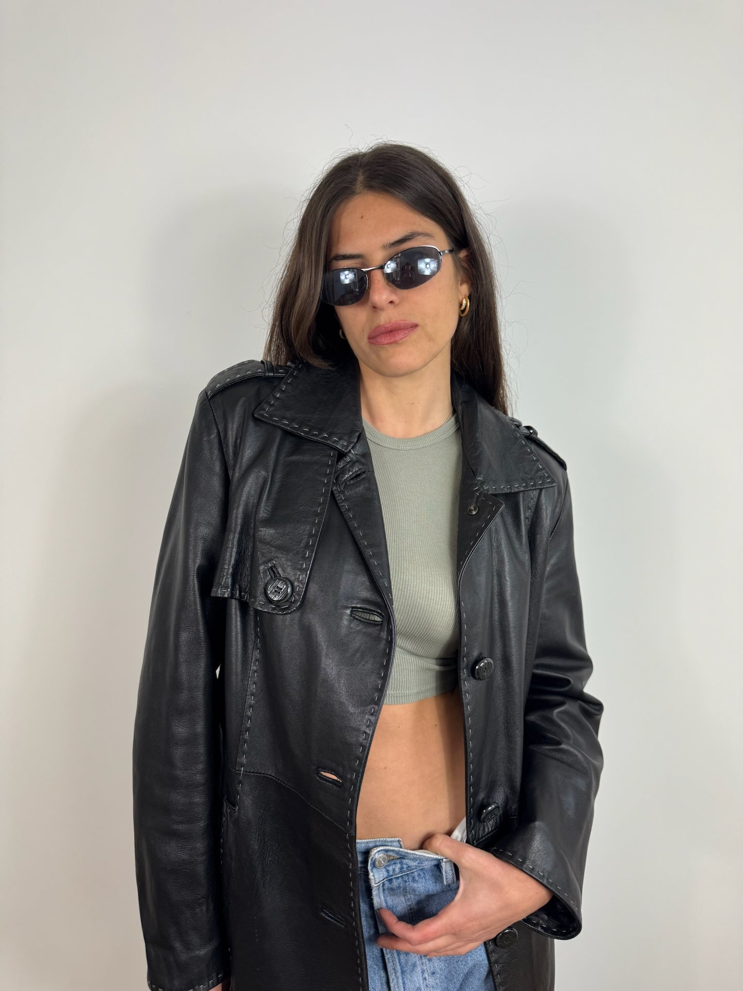 TRENCH IN VERA PELLE NERO