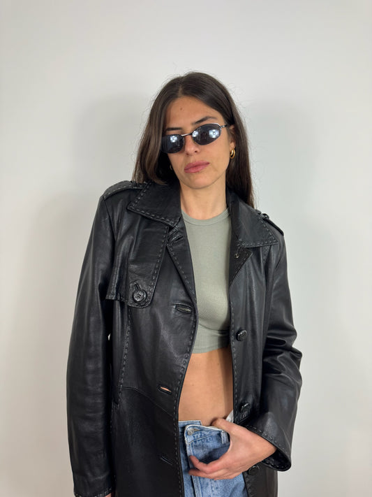 TRENCH IN VERA PELLE NERO