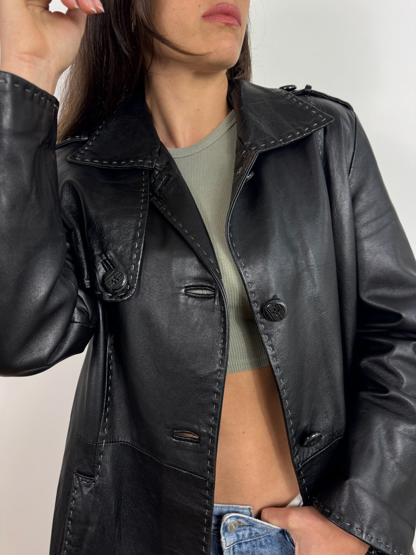 TRENCH IN VERA PELLE NERO