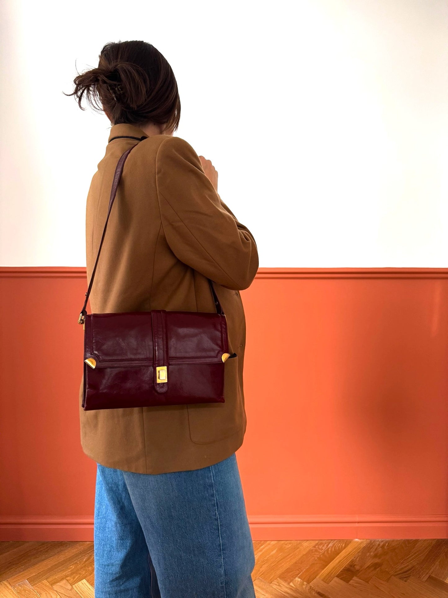 BORSA A SPALLA BORDEAUX IN PELLE