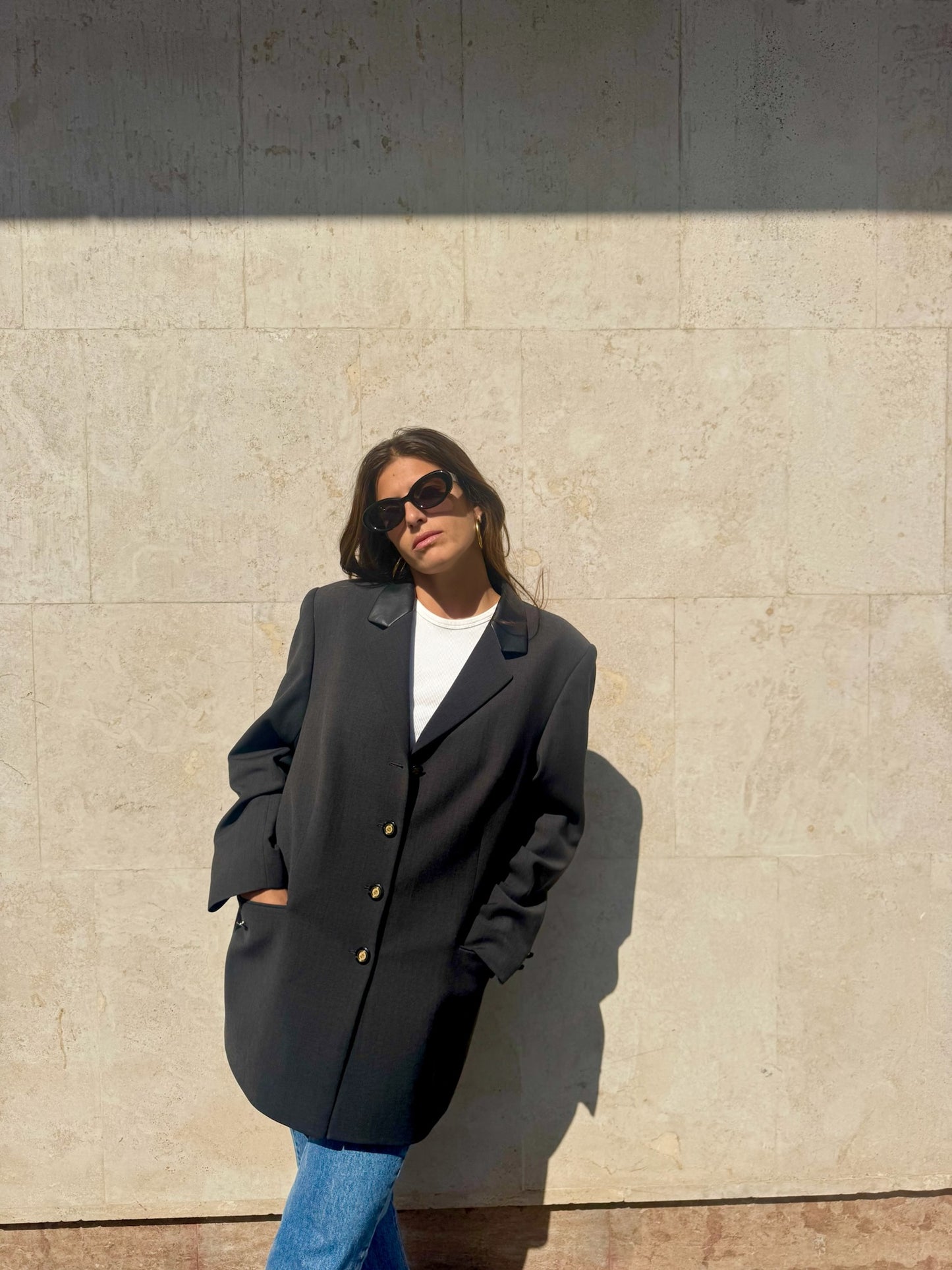 BLAZER GRIGIO CON DETTAGLI IN PELLE