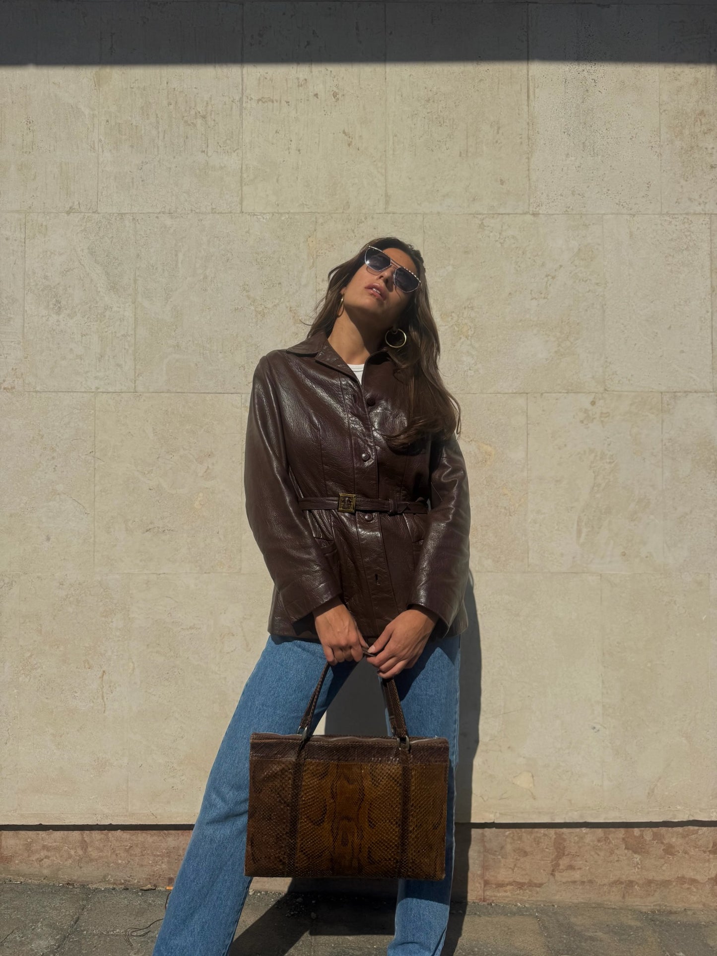 BORSA A MANO IN PELLE CON TEXTURE IN PITONE