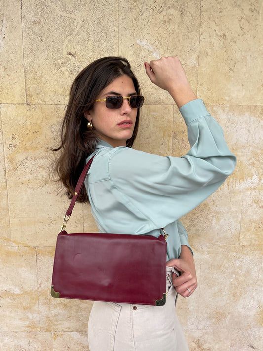 BORSA A SPALLA BORDEAUX IN VERA PELLE