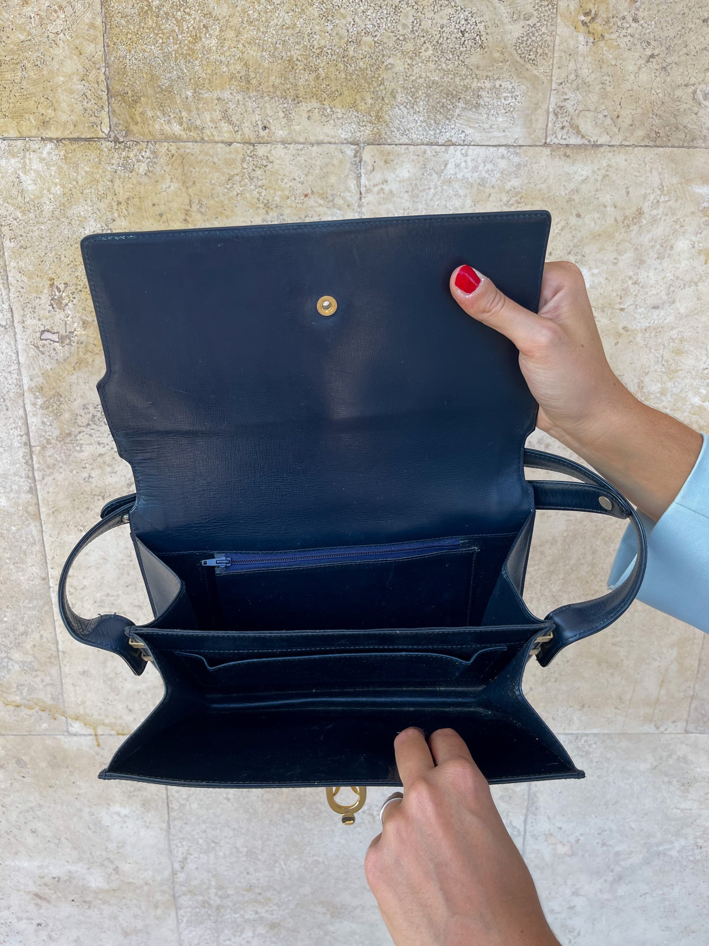 BORSA IN VERA PELLE BLU