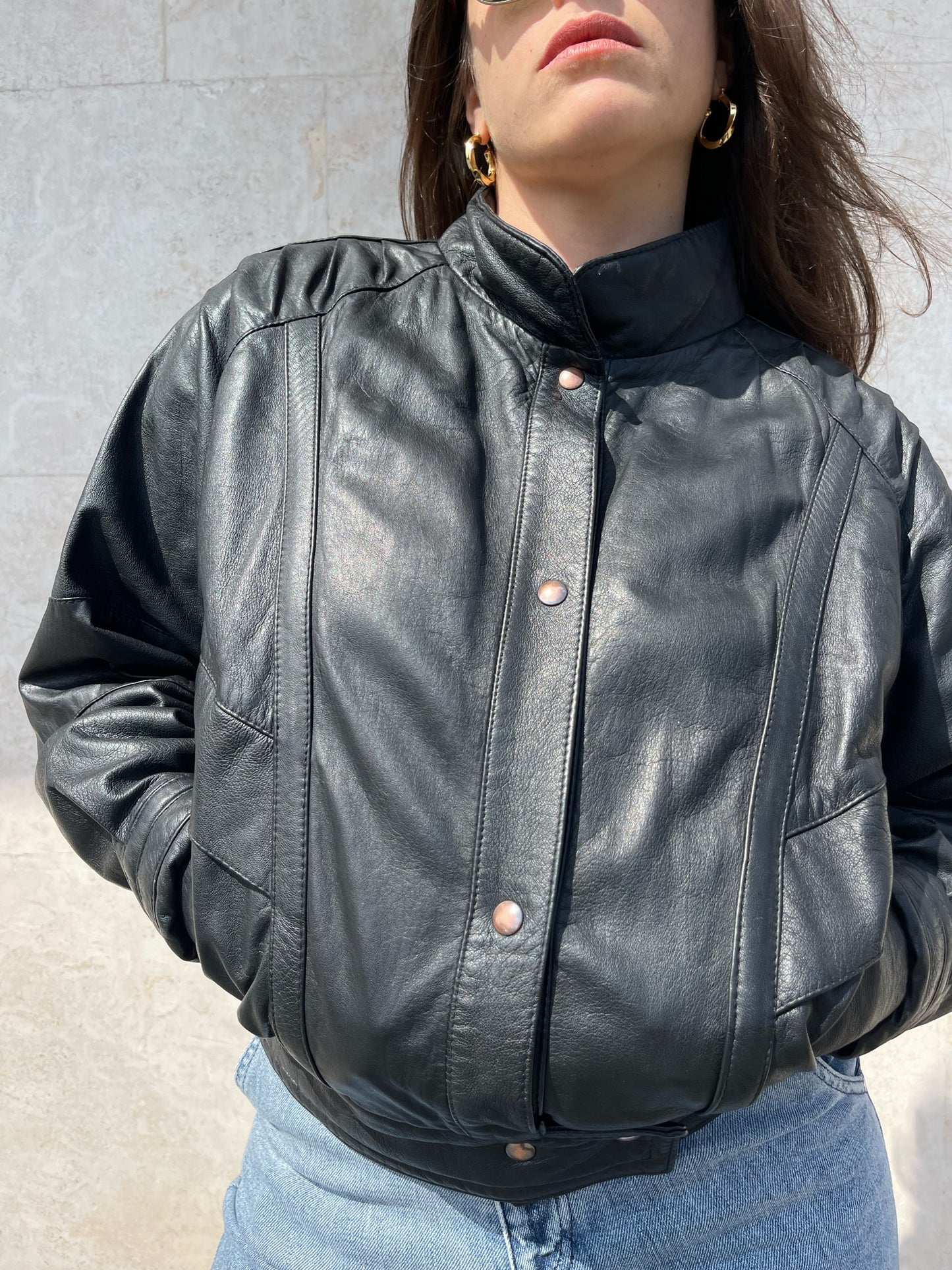 BOMBER NERO IN VERA PELLE